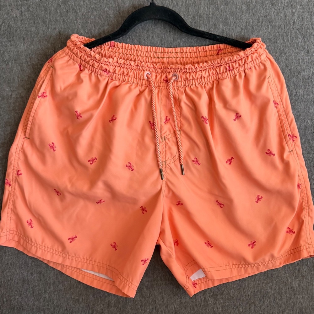 Maaji Mens Lobster Print Swim Trunks Coral Peach Mesh Lined Shorts Size L